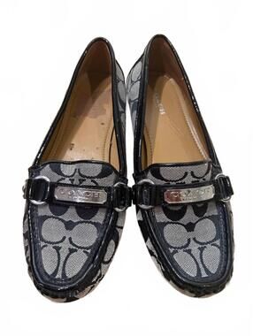 Coach Felisha Loafers Womens 7.5B Black Gray Signature C Slip-On Flats
